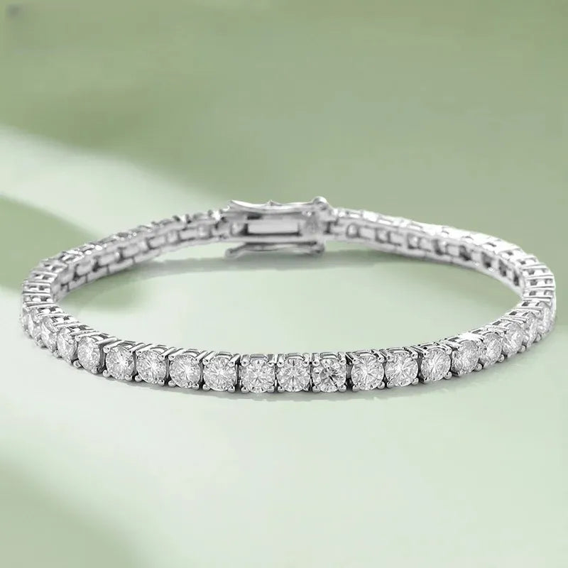 Mr. Sterling 3mm 4mm Moissanite Tennis Bracelet Full Diamond GRA S925 Silver